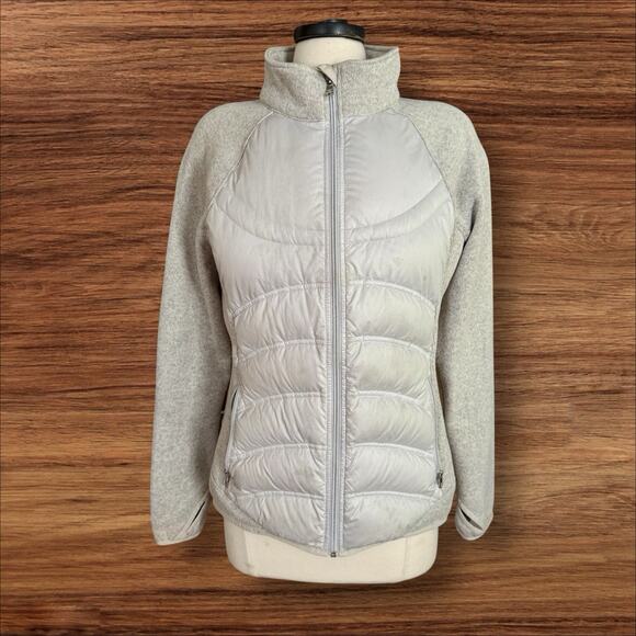 London Fog Gray Down Puffer Jacket Fleece Sleeves Sz M Womens Hiking Outdoor - Picture 1 of 10